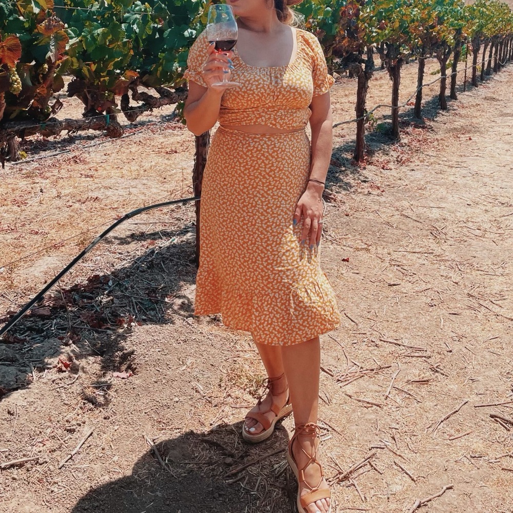 Two Piece Floral Crop Top and Midi Skirt Set